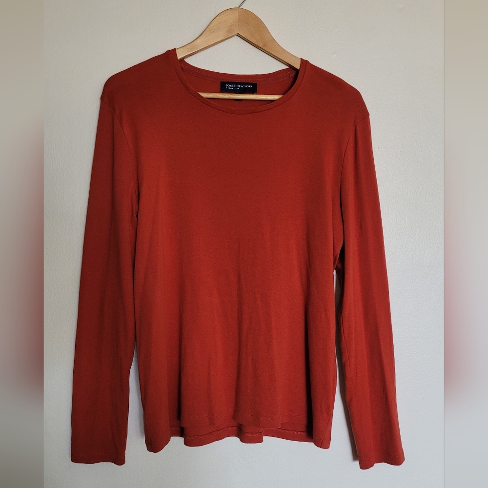 Jones New York Basic Cotton Long Sleeved Crewneck, Women's XL, Burnt Orange